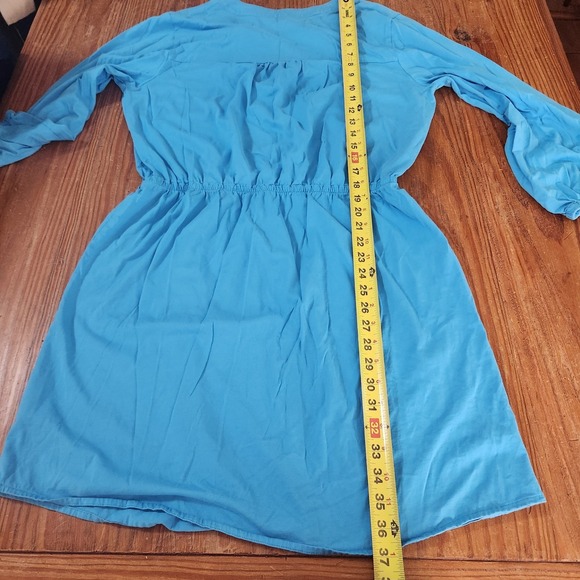Lilly Pulitzer Womens Pima Cotton XL Blue V-Neck Long Sleeve Elastic Waist Dress - Picture 8 of 13